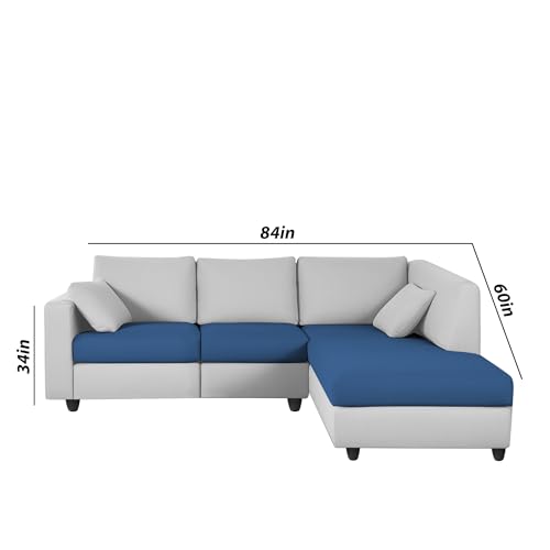 Image of Florian RHS 4 Seater L Shape Sofa Set for Living Room (Blue Grey Fabric) Premium Fabric Sofa
