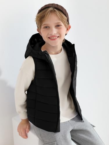 Image of Haloumoning Boys Puffer Vest Kids Sleeveless Zip Up Jackets | Lightweight Puffy Down Jacket with Hood 4-14 Years