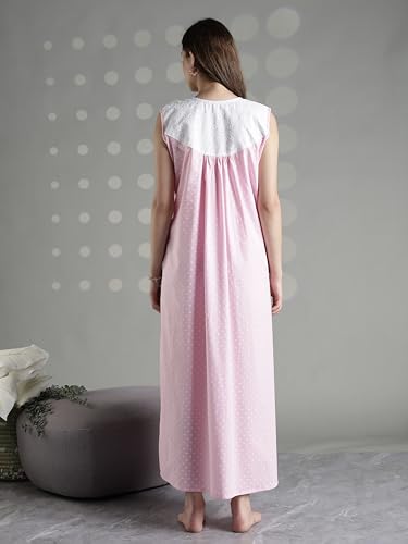 Image of 9shines Label Cotton Sleeveless Nighty | All Over Print Maxi Night wear for Women | Full Length Night Gown Night Dress for Women Stylish (Cotton Sleeveless 25)