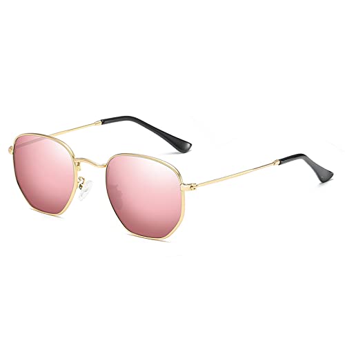 Lunettes de soleil polarisées rétro hexagone monture acier inoxydable nuances or rose
