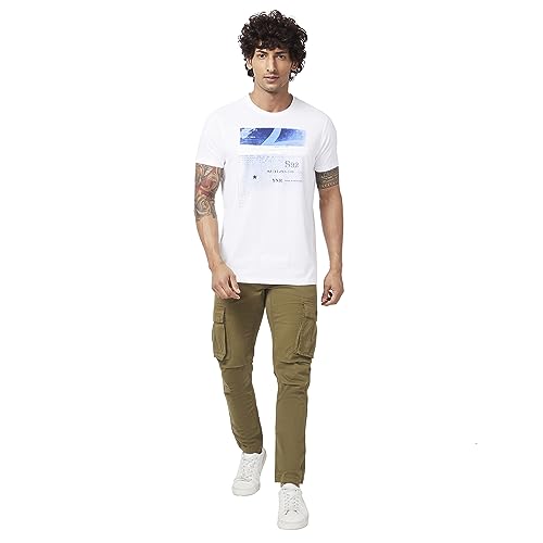 Image of Spykar Men Olive Green Cotton Slim Fit Ankle Length Mid Rise Trousers