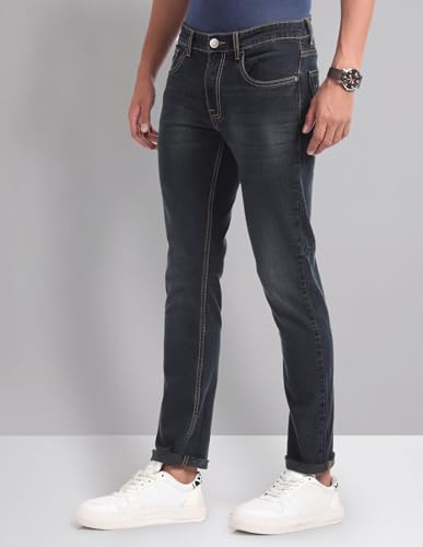 Image of Arvind Mid Rise Blue Skinny Fit Jeans