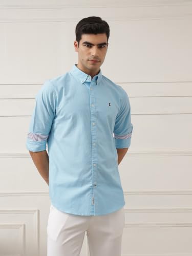 Image of Thomas Scott Men's Cricket Club Collection Classic Regular Fit Twill Shirt | 100% Cotton Long Sleeve Solid Shirt with Button Down Collar (Available in Plus Size)