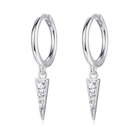 Cz Cubic Zirconia Small Spike Triangle Drop Dangle Hinged Huggie Hoop Earrings Cartilage Hooped Earrings For Women 925 Sterling Silver Cover