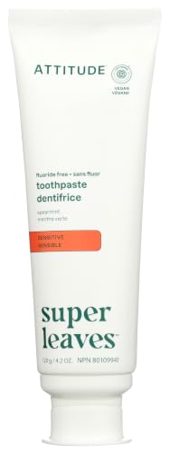 Attitude Fluoride-Free Sensitive Toothpaste Spearmint Flavor EWG Verified Vegan & Cruelty-Free Sugar-Free Plant & Mineral-Based Ingredients Clean Oral Care 4.2 Oz
