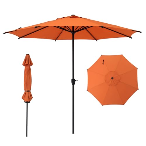 Image of Abba Patio 9FT Lyon Outdoor Patio Umbrella Outdoor Table Umbrella with Crank Market Umbrella 8 Sturdy Ribs UV Protection Waterproof and Push Button Tilt for Garden Deck Backyard Pool,Orange