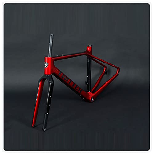 HIMALO Road Bike Frameset Carbon Fiber Disc Brake Frame 46/49/52/55cm Off-Road Racing Frame with Fork Internal Routing Thru Axle 100/142mm(52cm Red)