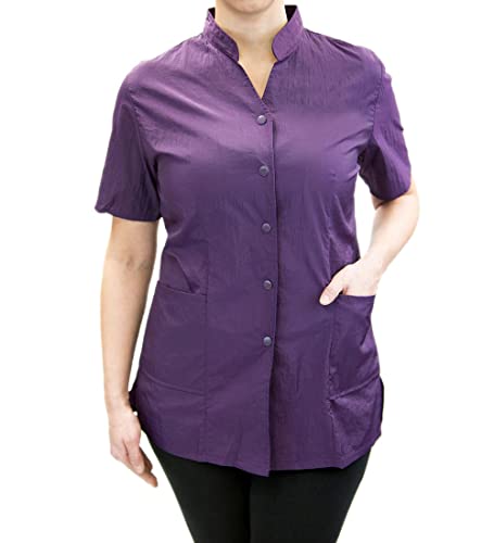 Anna Jacket Short-Sleeve Uniform for Stylist Barber Groomer Nail Tech Skin Care Makeup Artist Smocks (XL, Purple)