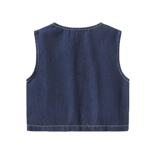 Baby Boy Girl Button Down Embroidered Pocket Denim Vest Spring4