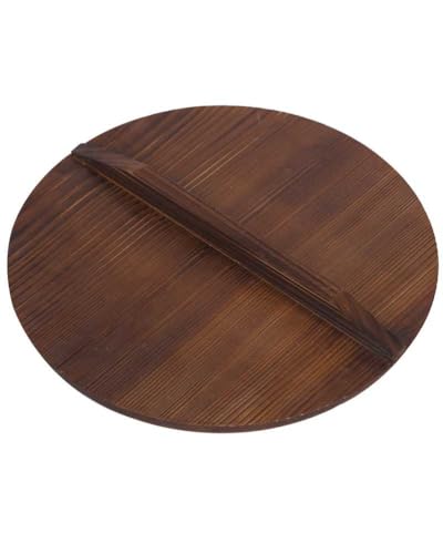 XIUCAI Tapa Anti-Quemadura de Madera, Cubierta Universal con Veta, Diseño Anti-Salpicaduras, Artesanal, Mango Grande, para Hornos Holandeses y Sartenes Hierro,35X1.6cm