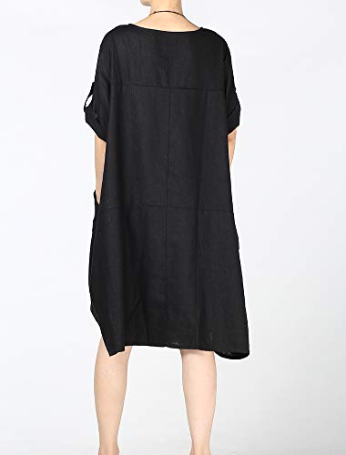 Image of LaovanIn Women's Plus Size Tunic Dress Summer Cotton Linen T Shirt Knee-Length Dresses