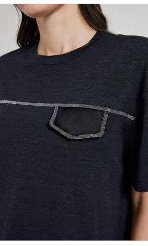 Merino Wool and Silk Short Sleeved Knitted Pullover, Navy Blue, 70% Wool 30% Silk Blend, BC1093 (US, Alpha, Medium, Regular, Regular, Graphite Grey)4