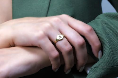 Bague griffon gravée hexagonale en argent 925 plaqué or massif - 3