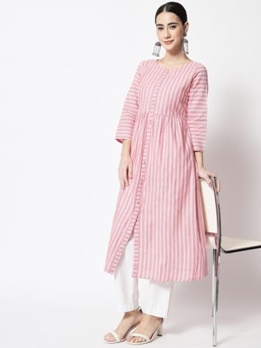 Image of Women's Mix Cotton Regular Fit Solid A Line Chambray Long Kurta with Elegant Design | Super Soft Comfortable Tendy Outfit with Fashion Pattern