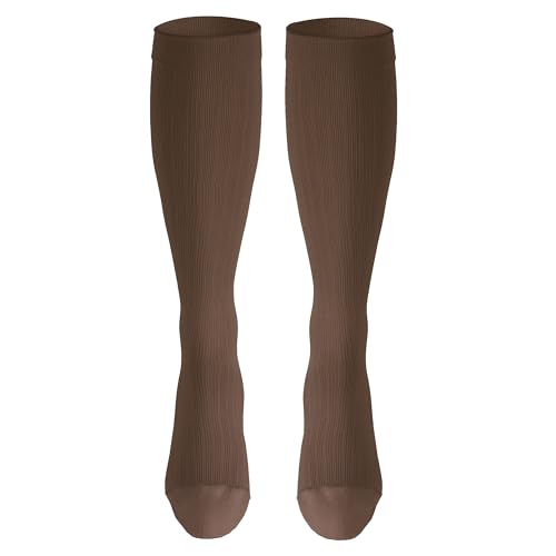 Image of NuVein Men's Compression Socks, 30-40 mmHg Support, Dress Trouser Style, Over Calf Knee High, Brown, Small