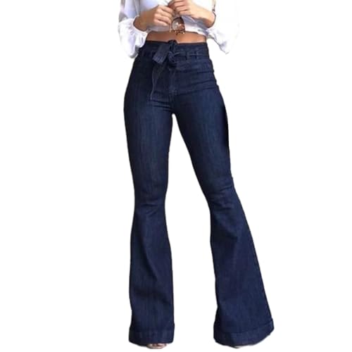 Jeans denim jambe large extensible taille haute effet sculptant bleu XL