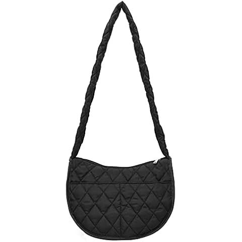 GSenhui Women's Fluffy Shoulder Bag, Nylon Quilted Bag, Handbag, Women's Shoulder Bag with Zip, Large Cotton Quilted Crossbody Bag for Work, Travel, School, black Cover