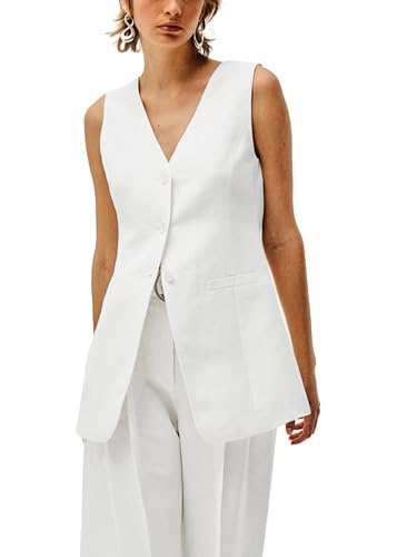 Mina Self 2025 Women's Summer Linen Vest Blazer Long Y2K Lightweight Fully-Lined V-Neck Fashion Casual Jackets Tops Pockets3