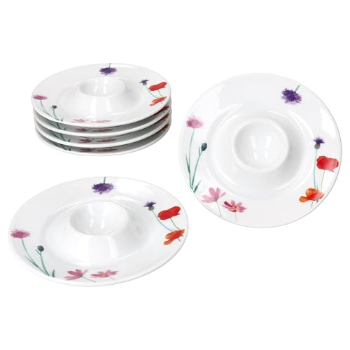 MamboCat 6er Set Marie Eierbecher mit Ablage I 6 Personen I Ø 13,2cm I runde Porzellan-Eierbecher mit Blumenwiese-Dekor für das Frühstücksei I Flache Eierbecher für Brunch & Buffet – Bild 3