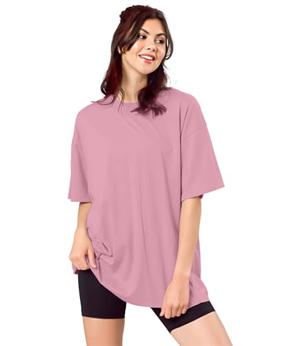 Image of SHODOX Women's Cotton Blend Oversized Drop Shoulder Solid T-Shirt(Pack of 1)