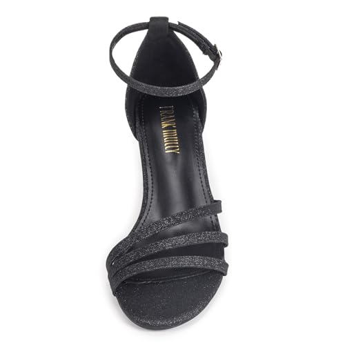 Frank Mully Women's Sparkly Low Kitten Heel Open Toe Sandals Ankle Strap Glitter Bridal Wedding Dress Pump Shoes2