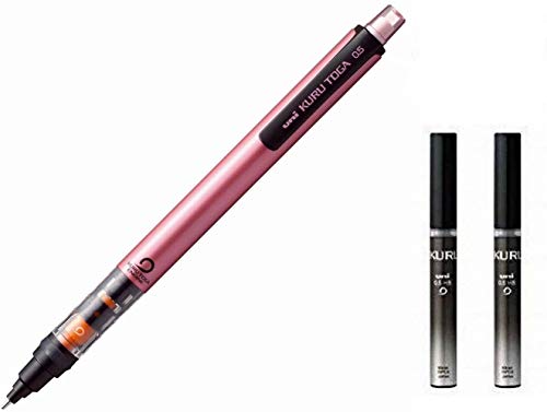 Uni Mechanical Pencil Kurutoga Pipe Slide Model 0.5mm Pink Body (M54521P.13) + Lead 2 Set (U05203HB.24)