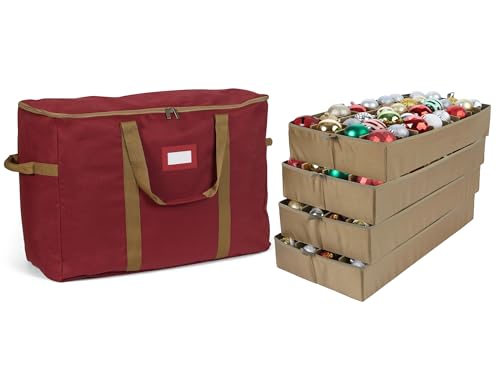Covermates Keepsakes Adjustable Ornament Storage Bag, Carrying Handles, Padded Protection - Holiday Storage, Red