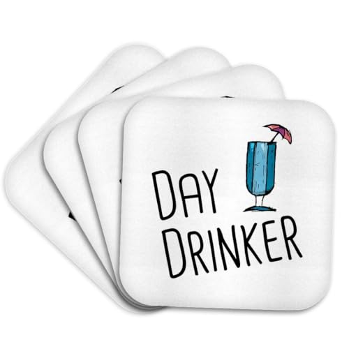 3dRose Day Drinker with Rum Punch Clipart. Black on White Background. Set of 4 Coasters - Cork