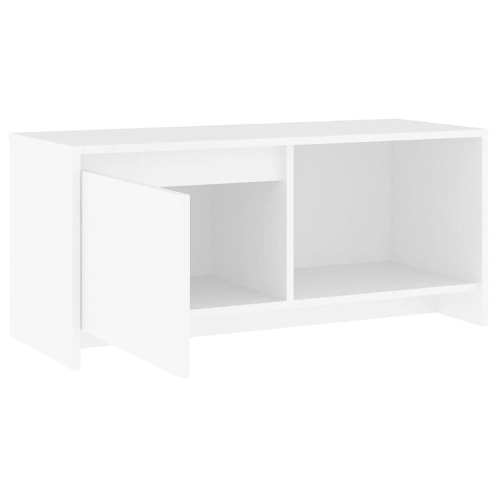 Mobile per TV in legno bianco, 90 x 35 x 40 cm, con porta e scomparto, credenza bassa per soggiorno, spazio per videogiochi, home theater, cassettiera