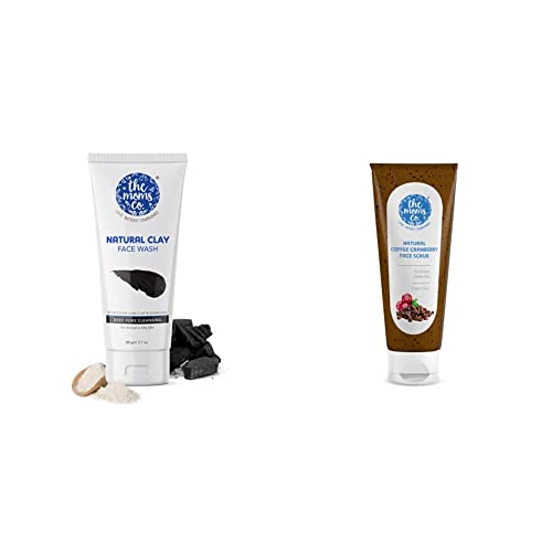 Image of The Moms Co. Natural Clay Face Wash with Moroccan Lava Clay & Activated Charcoal l Purifies,Detoxes &Glowing l Normal to Oily Skin -80 ml & Coffee Face Scrub 75 Gm