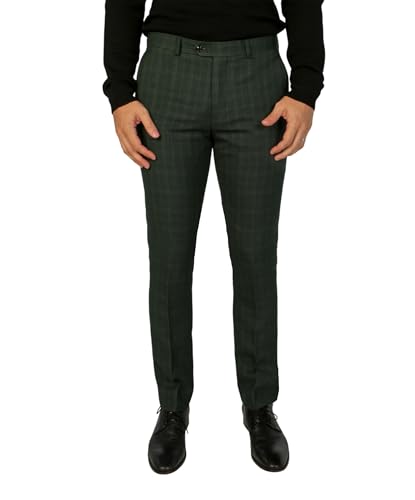 Elegante traje de 2 piezas a cuadros para hombre, perfecto para bodas y eventos formales, Solo pantalones, verde, 28