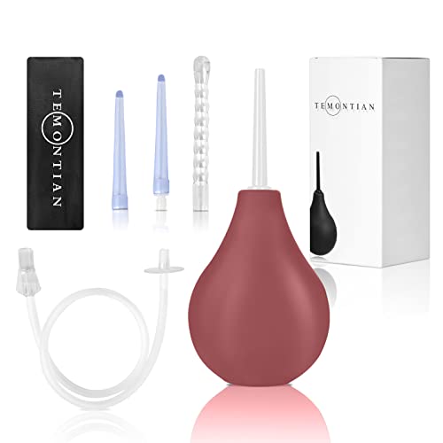 TEMONTIAN Kit De Bulbo De Enema, Ducha Anal Para Hombres Y Mujeres Principiantes, Con Manguera De 19.7 Pulgadas+4 Boquillas (Rojo)