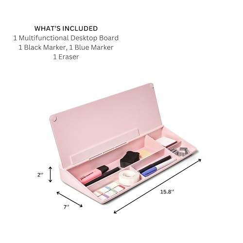 Image of GAROOD Desktop Dry Erase Board with Storage Pink Color Desk White Board Desk Board Glass Desktop White Board with Stand Home Office Organizer Phone Holder 15.8X7X2 inches