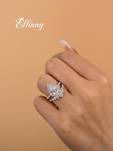 2.5CT Halo Pear Cut Bridal Ring Set,CZ Simulated Diamond Wedding Ring Set In Rose Gold Plated 925 Sterling Silver3