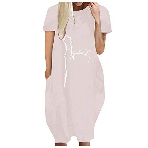KIMODO Bekleidung Vestido de verano, vestido de camiseta, vestido de blusa, vestido de túnica, vestido de manga corta, informal, cuello redondo, camiseta larga, talla grande, informal, suelto, con