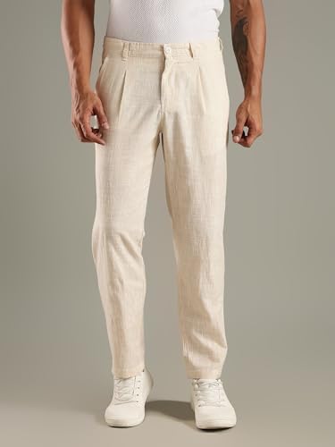 Image of Thomas Scott Men's | Stripes Printed | Premium Linen Blend | Slim Fit | Casual | Chinos | Trouser for Mens