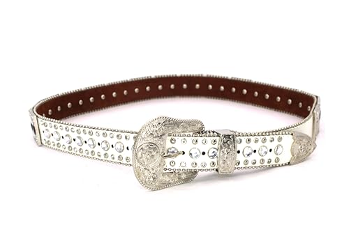 Genuine Leather Western Belt for Men And Women Big Rhinestones With Engraved Buckle For Cowboys and Cowgirls Country Style3