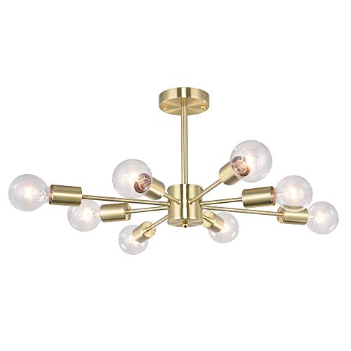 EDISLIVE 8-Light Vintage Sputnik Chandelier Semi Flush Ceiling Lights Pendant Light Mid Century Style (Matte Gold)
