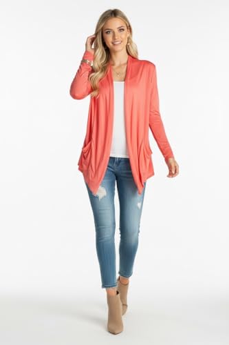 Image of ToBeInStyle Womens Open Front Long Sleeve Lightweight Asymmetrical Draped Cardigan with Side Pockets