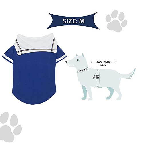Image of Lulala Dog Shirt with Sea Lover Dog Shirt - Cotton Shirt for Dogs Summer Tshirt with Polo Collar Navy Captain Costume for Dogs (14Inch,Blue-White)