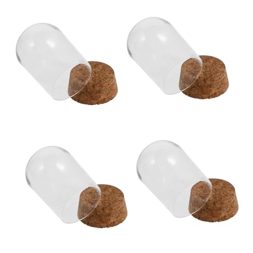 PRETYZOOM 4Pcs Glass Display Dome with Plate Glass Display Stand for Preserved Flowers and Models Transparent Display Case for Tabletop Decor for Miniatures