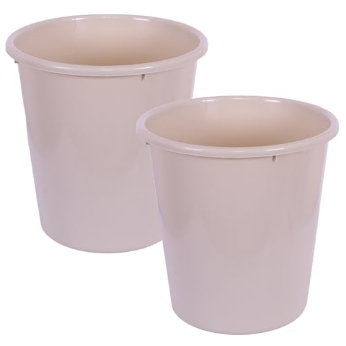 Image of Kuber Industries Open Plastic Garbage Dustbin for Kitchen, Bathroom, Office - Plain Sada, 13 LTR, Pack of 2, Beige
