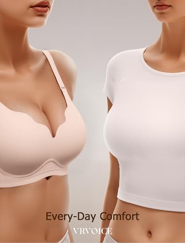 Image of Wireless Bras for Women No Underwire Seamless Full Coverage Scalloped Push Up Support Lift Comfort Bralettes,Pink,3X-Large