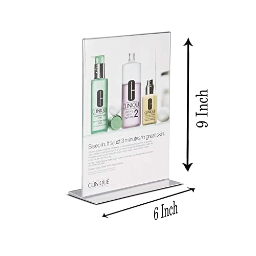 Image of Shuban Acrylic Sign Holder Table Sign Holder Double Sided T Shape Clear Plastic Desktop Display Holder Vertical Menu Stand Sign Holders for School, Office, Hotel, Party (06 X 9 Inch -2Pcs)