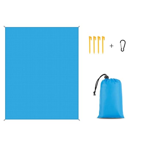 Surwin Stuoia Spiaggia Pieghevole Grande Stuoia Mare Antisabbia Portatile, Coperta da Spiaggia Impermeabile con Picchetti Telo Picnic Tascabile Leggero (Azzurro,100x150cm)