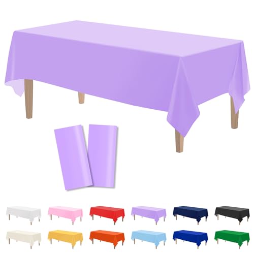 Image of Kopokita 2 Pack Light Purple Plastic Tablecloths Disposable 54 x 108 Inch