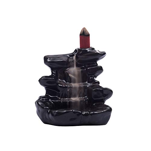 Ecraftindia Dropping Fountain Design Smoke Backflow Cone Incense Holder Decorative Showpiece With 10 Free Smoke Backflow Scented Cone Incenses (MSBIH106_Black_7.01 cm x 7.01 cm x 11.98 cm)