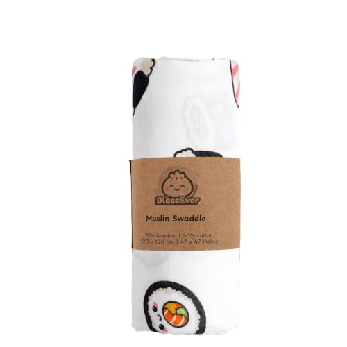 Image of Muslin Swaddle Blanket for Unisex, Soft Breathable and Skin-Friendly Sushi Baby Swaddles for Boys & Girls, Newborn Receiving Blanket, Blankets Babies, Large 42 x 47 inches