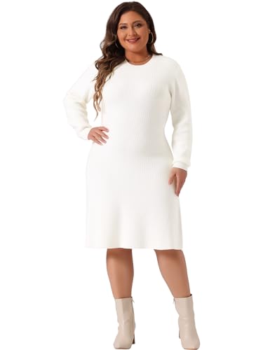 Agnes Orinda Plus Size Sweater Dress for Women Fall Fashion Crew Neck Long Sleeve Knit Pullover Sweater Dresses3