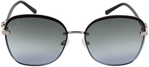 Image of AISLIN UV Protected Rim-Less Butterfly /Wayfarer Sunglasses for Women - (Grey Lens | Steel-Black Frame | Large Size | AS2646)